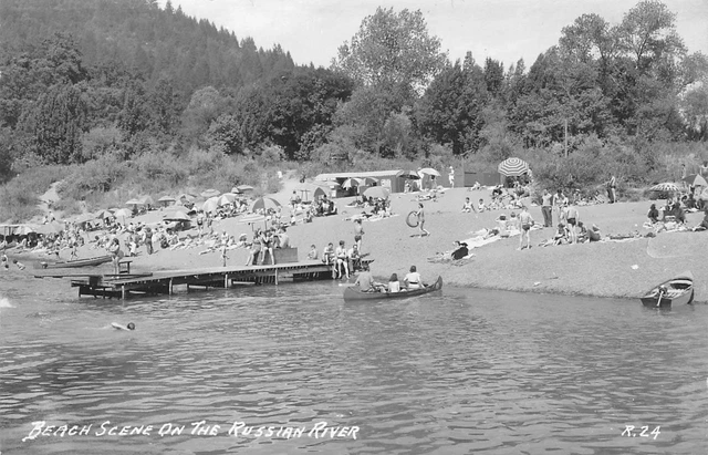 RPPC Beach Scene On The Russian River, Sonoma County ca 1940s Vintage Postcard