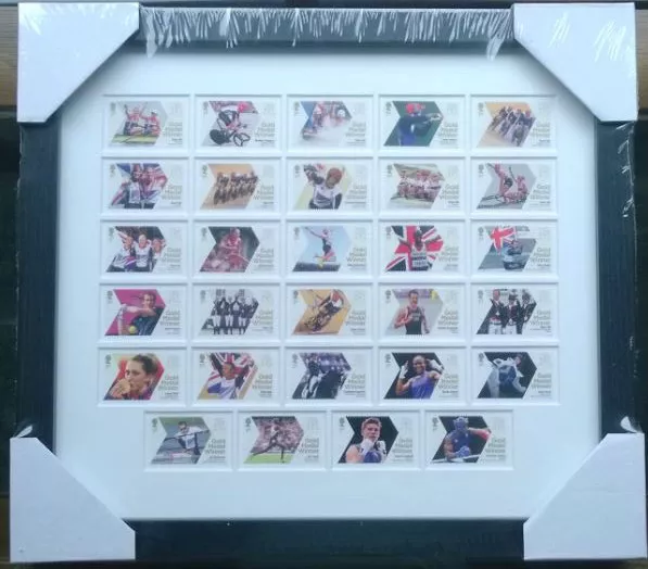 London 2012 Olympic Games Team Gb 29 Royal Mail Gold Medal Winners Stamps Framed