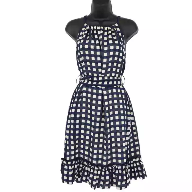 Marc by Marc Jacobs Dress Check Gingham Tiered 100% Silk Belted Halter Medium