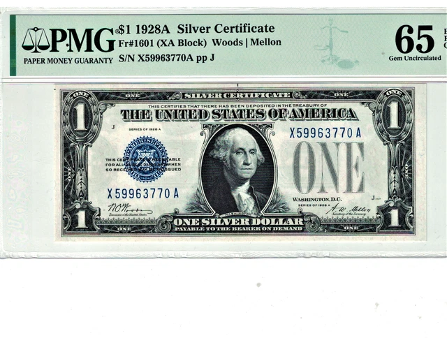 1928 A Silver Certificate $1 UNNYBACK Fr 1601 XA Block PMG 65 EPQ