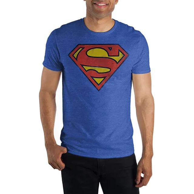 Camiseta real angustiada con logotipo clásico de DC Comics de Superman