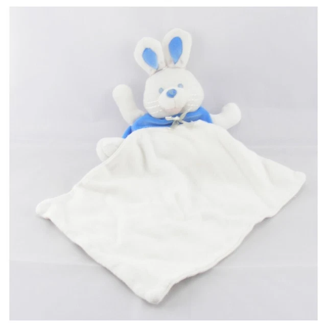 Doudou lapin bleu blanc mouchoir - 3641