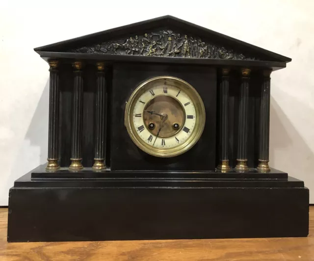 Large French HFF Architectural Greek Revival Marble Six Pillar Mantel Clock 3