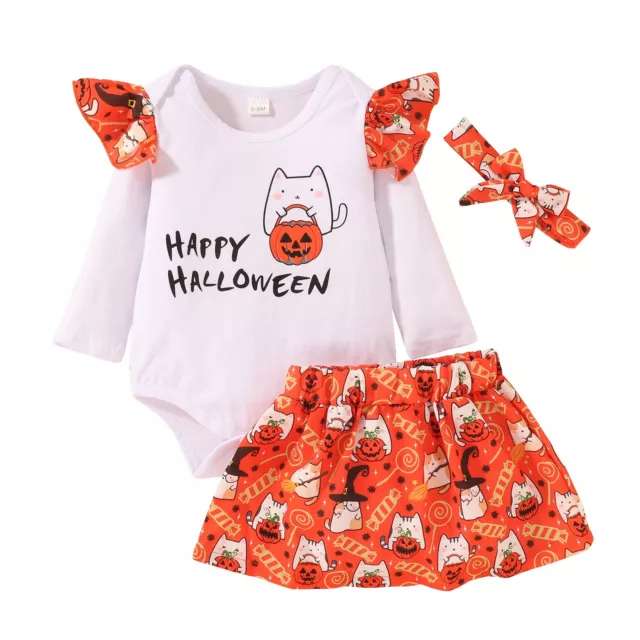3 pz abiti di Halloween neonata bambina con arricciacapelli + gonna + set fascia