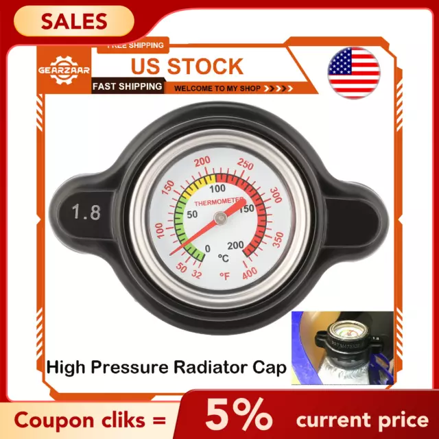 High Pressure Radiator Cap w/ Temperature Gauge 1.8 Bar Radiator Cap 25.6Psi *