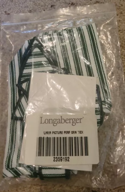 Longaberger Basket Green Ticking Liner Sweetheart Picture Perfect 2359192 New!