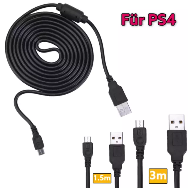 1,5m bis 3m Micro USB Dualshock Ladekabel Kabel für PS4 Playstation 4 Controller