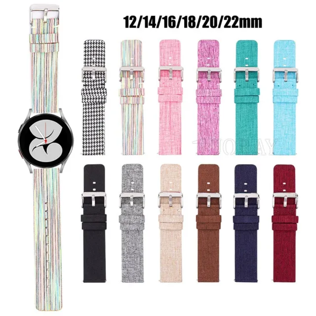 12 14 16 18 20 22mm Nylon Canvas Smart Watch Band Strap Quick Release Bracelet