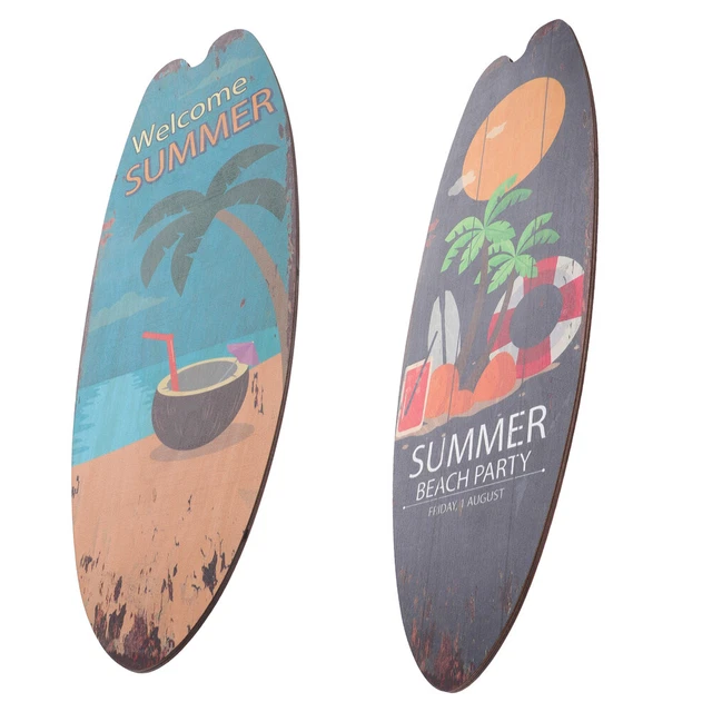 2 Pcs Été Panneau En Bois De Planche De Surf Décor De L'océan Porte Murale