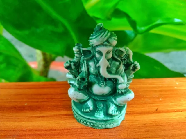 Cute green lord ganesh stone statue home office decor ganapathi figurine ganesha