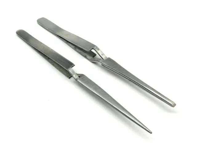 Cross Lock Tweezers 2 Pc Set Blunt & Pointed Self Closing Reverse Action Forceps