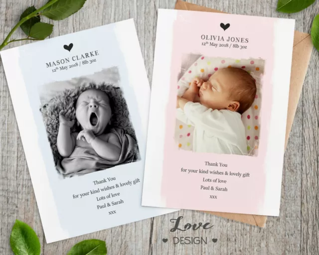 10 x Personalised Thank You Cards ~ Baby Boy or Girl Birthday Christening (B3)