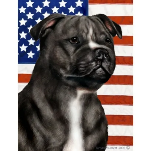 Patriotic (D2) House Flag - Black and White Staffordshire Bull Terrier 32231