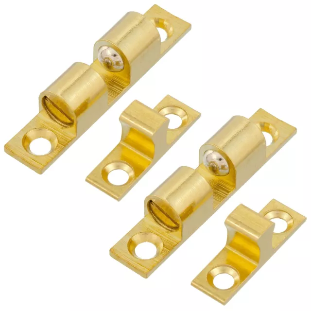 2 Sets Brass Plated 50mm Double Ball Catch Latch Spring Steel Cabinet Door Stop