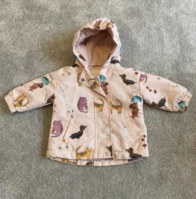 Baby Girl 6-9 Months Fleece Lined Hooded Rain Jacket Next