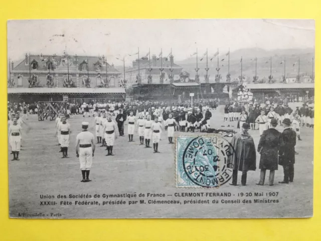 cpa Auvergne CLERMONT FERRAND en 1907 Union des Sociétés de GYMNASTIQUE FRANCE