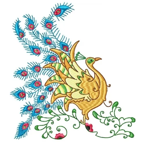 Embroidered Long-Sleeved T-Shirt - Elegant Peacocks PE04