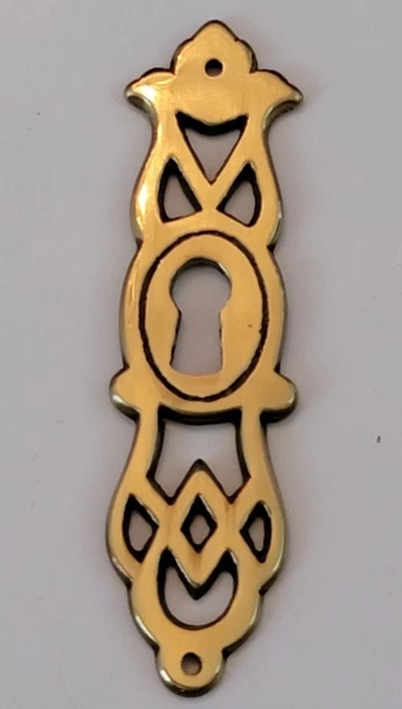 Vintage New Old Stock Ornate Escutcheon Vertical Solid Brass Keyhole Cover 3"