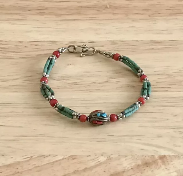 Tibetan Turquoise Coral Beaded Handmade Bracelet