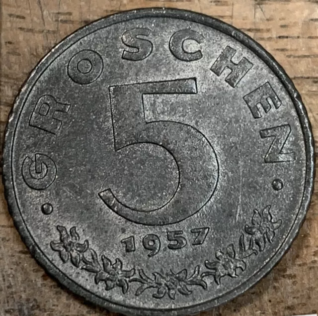 A VERY NICE HIGH GRADE 1957 AUSTRIA 5 GROSCHEN COIN- Free S&H - Lot ELK.x7