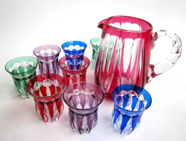 Service 8 Verres Cristallerie de Lorraine Cruche en Couleur Baccarat St Louis