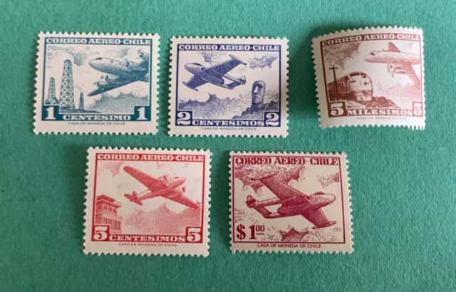 Chile 1960-1968 - 5 Unused Airmail Stamps