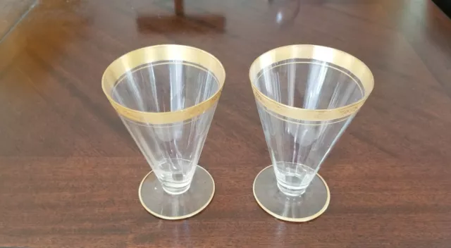 Lot of 2 ~ Tiffin Franciscan Minton Gold Encrusted Footed Tumblers - 5 3/8" Tall