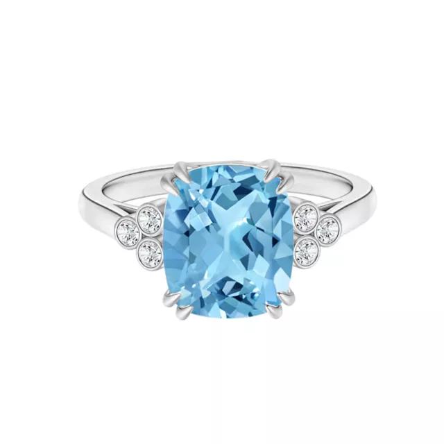 925 Sterling Silver Claw Set Round Swiss Blue Topaz Solitaire Accents Women Ring