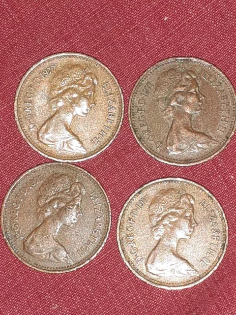 1p One Pence Coin minted with the New Penny wording 3x 1971 and 1x 1977