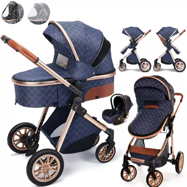 NEW Baby Pram Pushchair Buggy Stroller 3in1 Travel System Car Seat Newborns