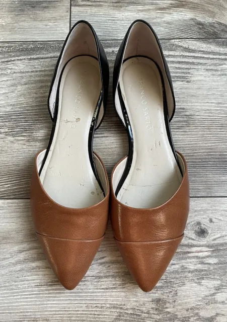 Franco Sarto Women’s Brown Black Leather Pointed Toe Flats Size 6.5M