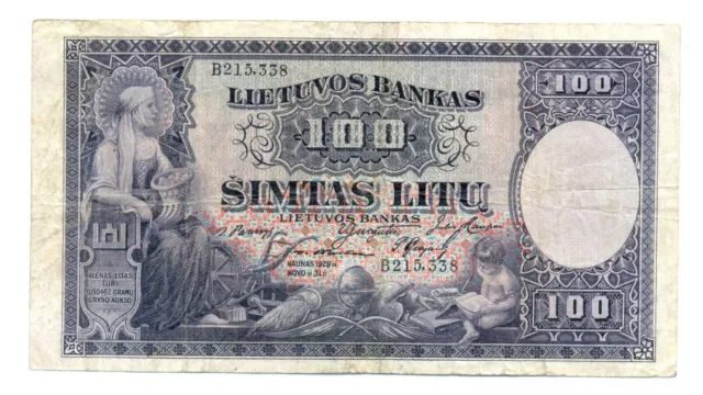 Lithuania Republic Lietuvos Bankas 100 Litu 1928 F/VF Pick #25a