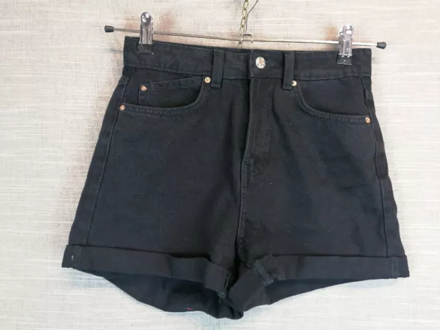PRIMARK BLACK DENIM Shorts HighWaist Mom Style Turn Ups Size 8
