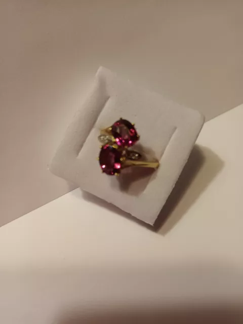 Ring 585/14ct Gold 2 große pinke Turmaline 3ct  2 Diamanten Gr. 17/56 Unikat