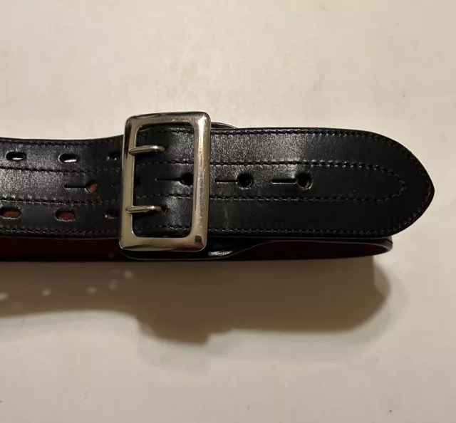 Bianchi belt 2 1/4  inch wide black outside brown thick leather inner made Italy 2