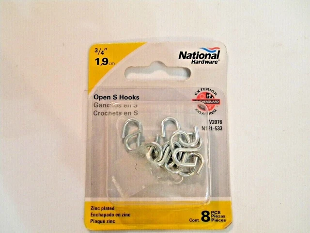 National Hardware V2076 N121-533  Open S Hook, 3/4", Zinc Plated, 8pcs