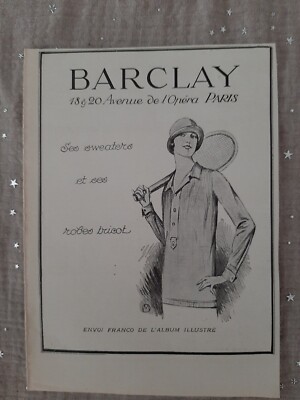 Publicité de presse ancienne Barclay Old paper advertisement de 1924 