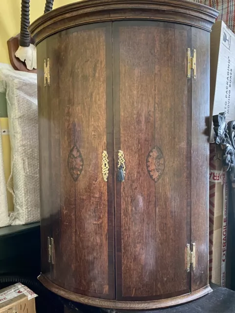 Stunning Antique George III Corner Cupboard Drinks Cabinet  Georgian Inlaid Wood