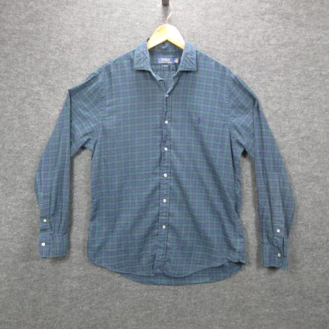 Polo Ralph Lauren Shirt Mens Large Green Tartan Plaid Slim Fit Long Sleeve