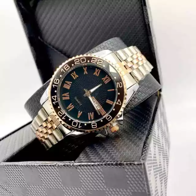 Orologio Da Polso ZCC 1070 Uomo Quarzo Data Elegante Bicolore Fondo Nero lac