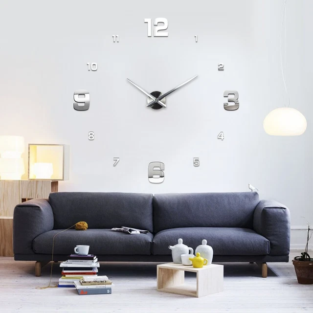 3D Digitaluhr Wandtattoo – Spiegeleffekt, Leiser Quarzwerk, Selbstklebend, 31,5x39,5 Cm, Silberfarben