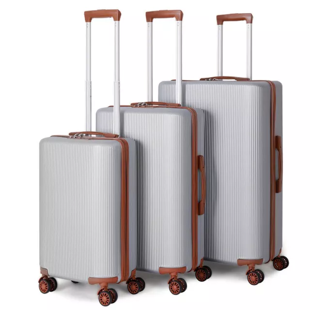 3pcs Hard Shell Luggage Suitcase Set, Carry On Trolley Case With TSA Lock,Silver
