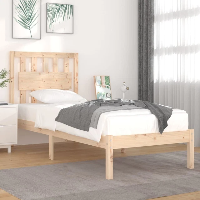 BED FRAME SOLID Pine Wood Brown 90x190 cm 3ft Single Rustic Headboard ...