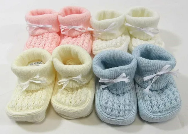 Baby Booties Boots Socks Shoes Knit Bow Slip On Pink Blue Cream White NB 0 6 45