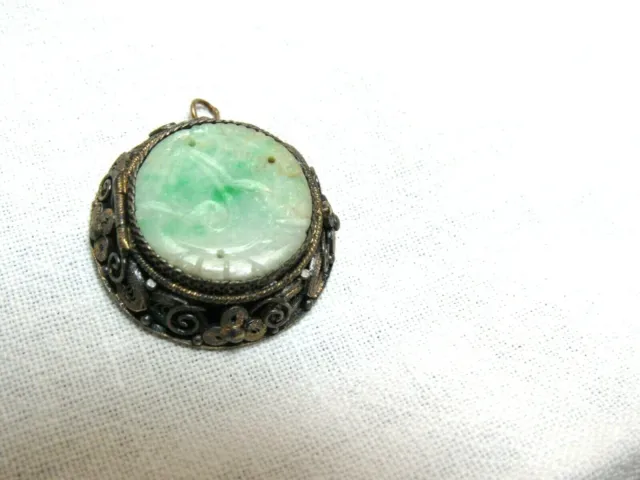 Antique Chinese Carved Jade Silver Filagree Vinaigrette Scent Locket