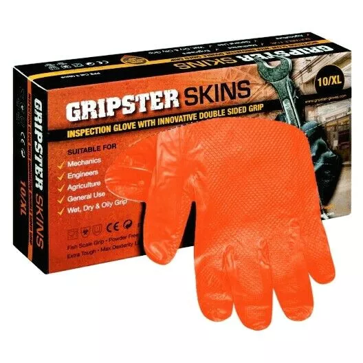 GRIPSTER Skins Nitril Einweghandschuhe Orange Mechaniker Handschuhe by Grippaz 2