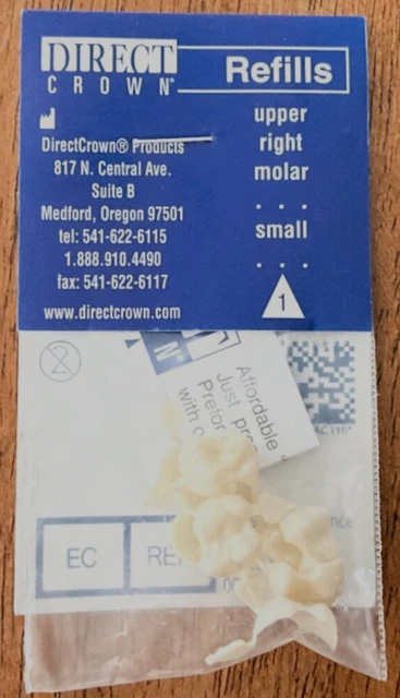 DirectCrown Dental Polycarb Temporary Crown Refill #1 Upper Right Molar Sm 5/pk