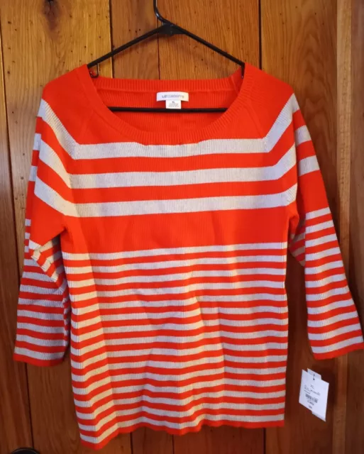 Liz Claiborne Fiery Red Multistripe Womens Sweater Size XL New With Tags