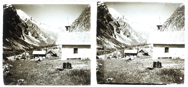 Vue de Montagne c1950 Photo Stereo Amateur Plaque de verre Vintage V36L25n2