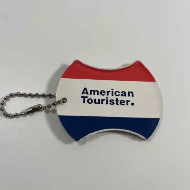 Vintage American Tourister Red White Blue Vinyl ID Luggage Tag With Ball Chain